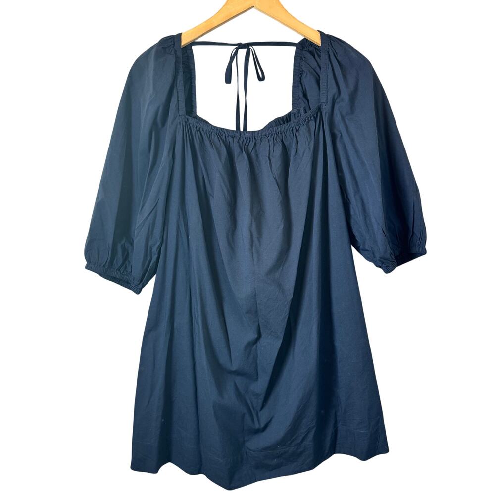 Madewell Dress Womens Size 8 Coquette Blue Preppy Puff-Sleeve Mini Navy Babydoll